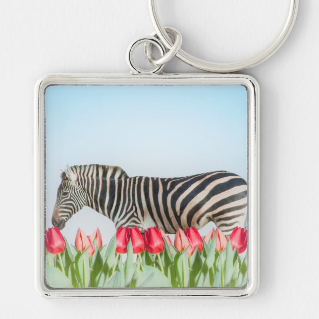 A Zebra Among the Tulips Keychain (Front)