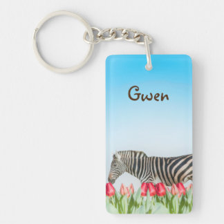 A Zebra Among the Tulips Keychain