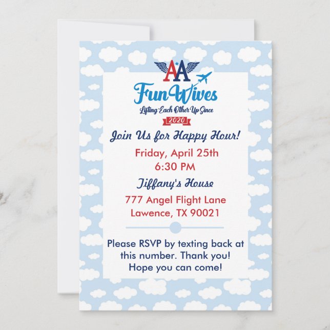 AA Fun Wives Invitation evite clouds (Front)