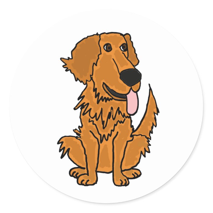 AA  Funny Golden Retriever Dog Cartoon Round Stickers