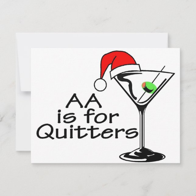 AA Is For Quitters Christmas Martini Holiday Card (Front)