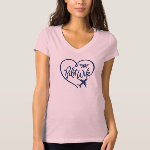 AA Pilot Wife Navy Loop Heart Plane Pink T_Shirt