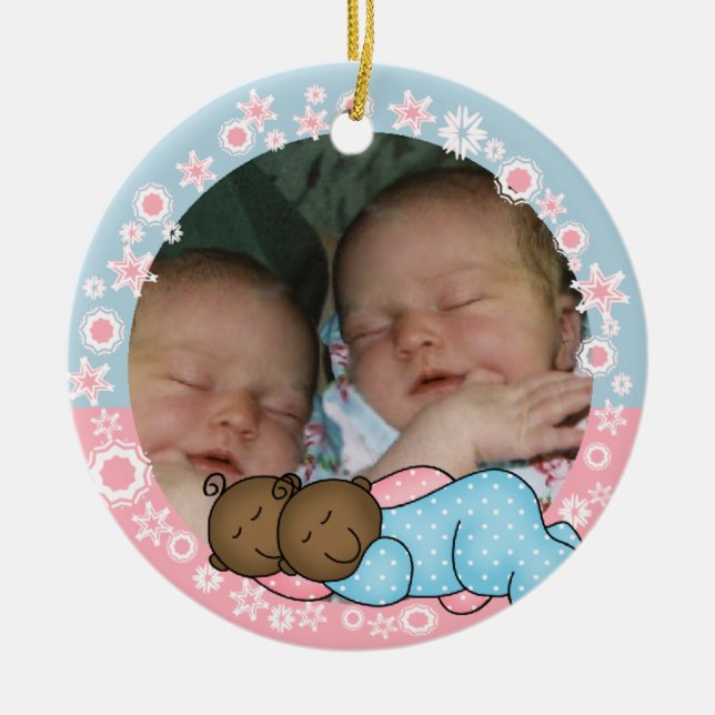 AA Twin Boy and Girl 1st Christmas Ornament (Front)