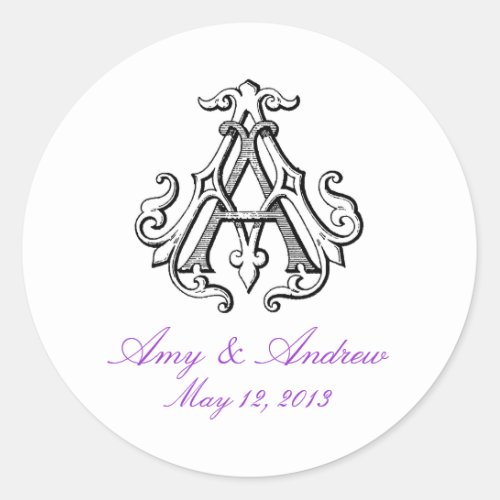 AA Vintage Monogram Wedding Sticker