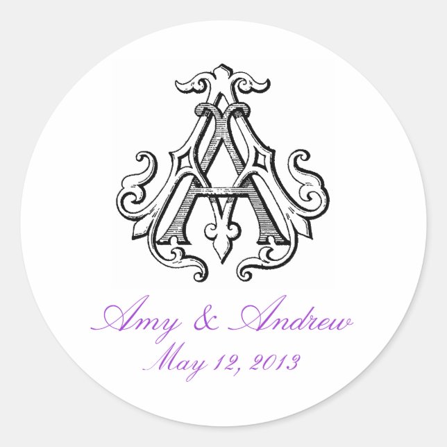 AA Vintage Monogram Wedding Sticker (Front)