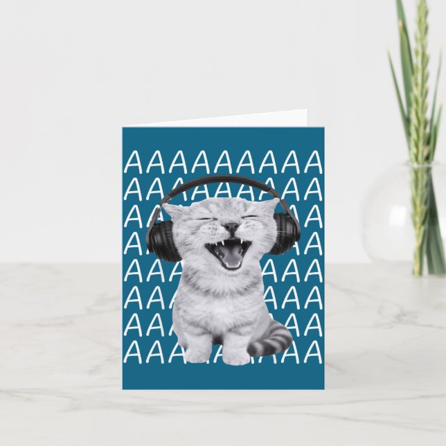 Aaaa Screaming Cat Meme Wearing Headphones Cat Int Card (Front)