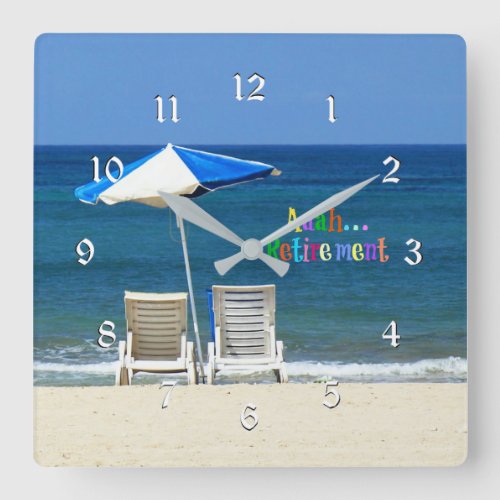 Aaahretirement fun at the beach square wall clock