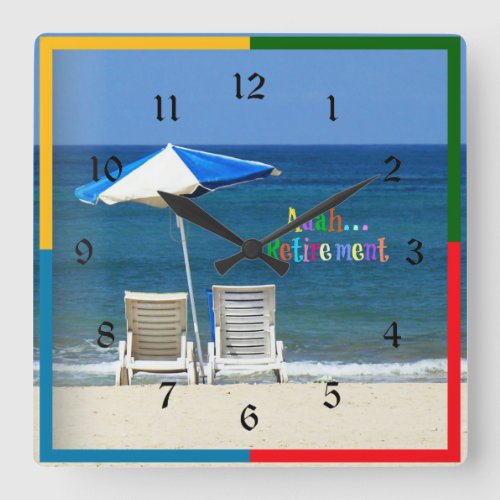 Aaahretirement fun at the beach square wall clock