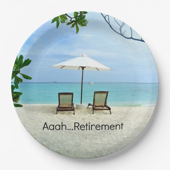Aaah retirement...relaxing at the beach paper plates (Front)