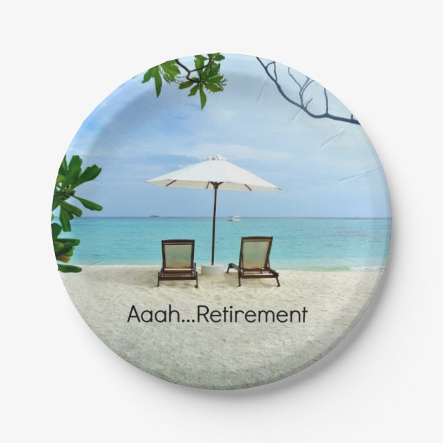 Aaah...retirement, relaxing beach scene,  paper plates (Front)