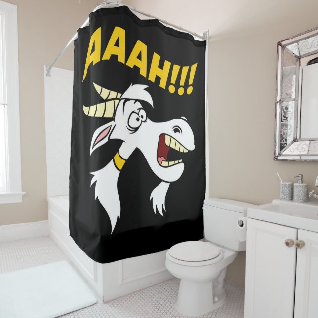 AAAH Screaming Lawnmower Cute Goat | Goat Shower Curtain (In Situ)