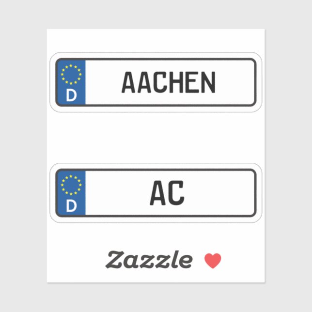 Aachen kennzeichen, German Car License Plate Sticker (Sheet)