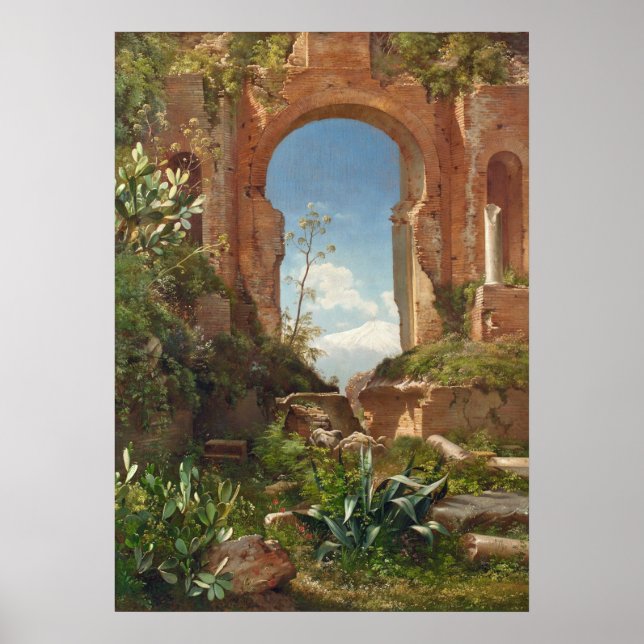 Aagaard Ruins Mount Etna Landscape Painting Poster (Front)
