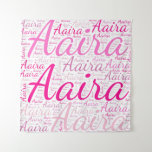 Aaira, Names Without Frontiers. Tapestry<br><div class="desc">Aaira. Show and wear this popular beautiful female first name designed as colorful wordcloud made of horizontal and vertical cursive hand lettering typography in dusty pale vivid hot pink colors. Wear your positive barbiecore styled name or show the world whom you love or adore. Merch with this soft text artwork...</div>