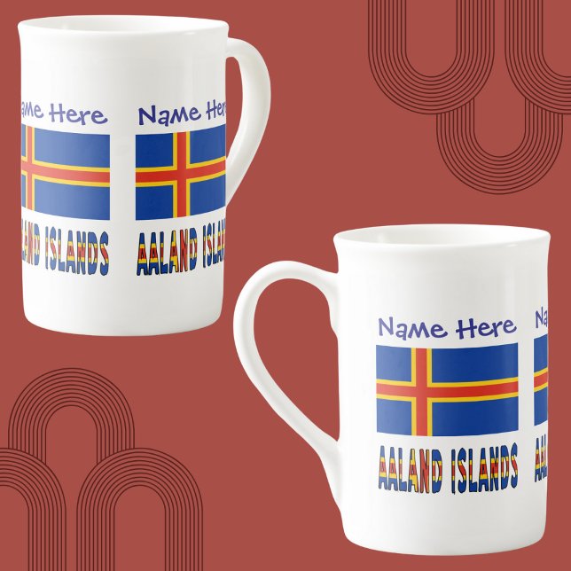 Aaland Islands Ålander Flag Blue Personalization  Bone China Mug (Creator Uploaded)