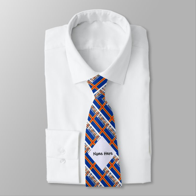 Aaland Islands Ålander Flag Tiled Personalized  Neck Tie (Tied)