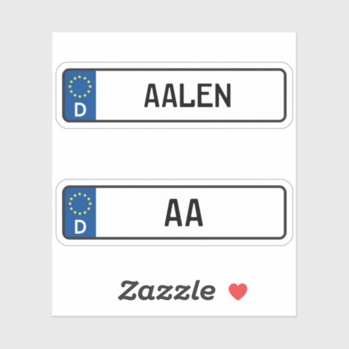 Aalen kennzeichen German Car License Plate Sticker