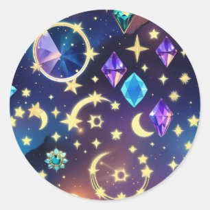 AAlexandrite Sapphire Celestial Moon Luxury Gem Classic Round Sticker