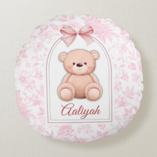 Aaliyah Custom Pink Teddy Bear Nursery Design Round Pillow