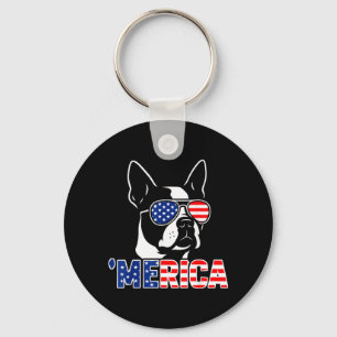 Aamerica Boston Terrier Patriotic 4th Of July Dog Keychain