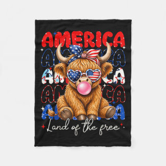 Aamerica Land Of The Highland Cow Patriotic Women Fleece Blanket