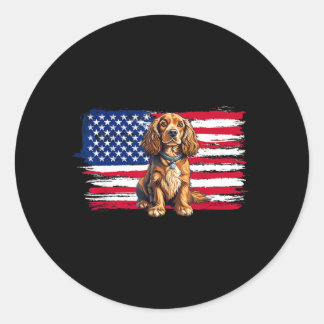 Aamerican Flag Er Spaniel Dog Animal 4th Of July Classic Round Sticker