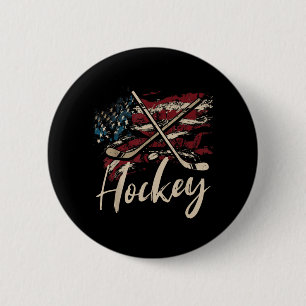 Aamerican Flag Hockey 4th Of July Patriotic Sports Button