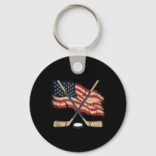 Aamerican Flag Hockey Keychain