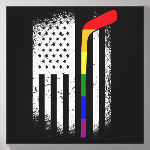 Aamerican Flag Hockey Lgbt-Q Rainbow Bat Gay Pride Canvas Photo Tile