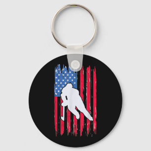 Aamerican Flag Hockey Player 4th Of July Men Women Keychain