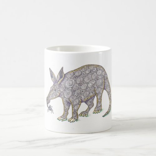 Aardvark and ant black pen drawing tangle art coffee mug