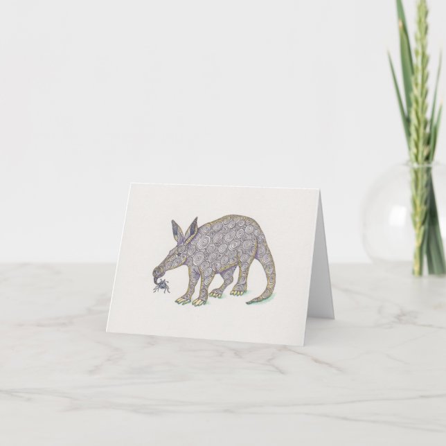 Aardvark black pen drawing tangle with ant card (Front)