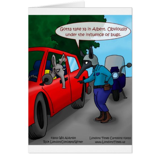Aardvark Driving While Bugged Funny Tees Mugs Gift Cards (Front)