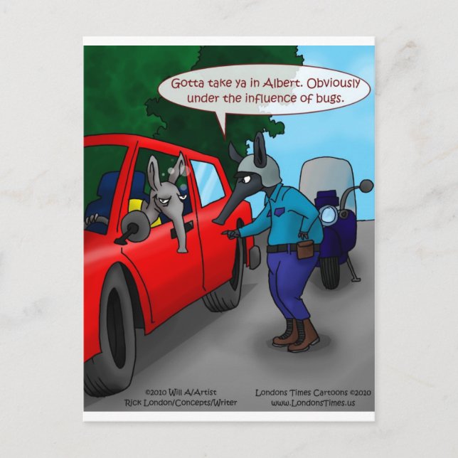 Aardvark Driving While Bugged Funny Tees Mugs Gift Postcard (Front)