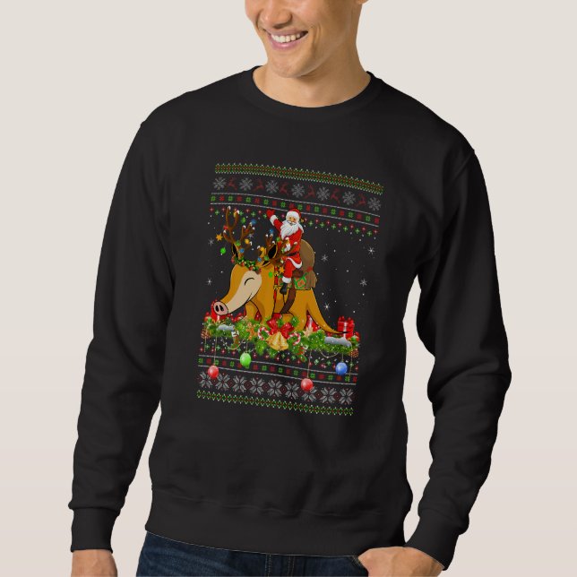 Aardvark  Ugly Santa Riding Aardvark Christmas Sweatshirt (Front)