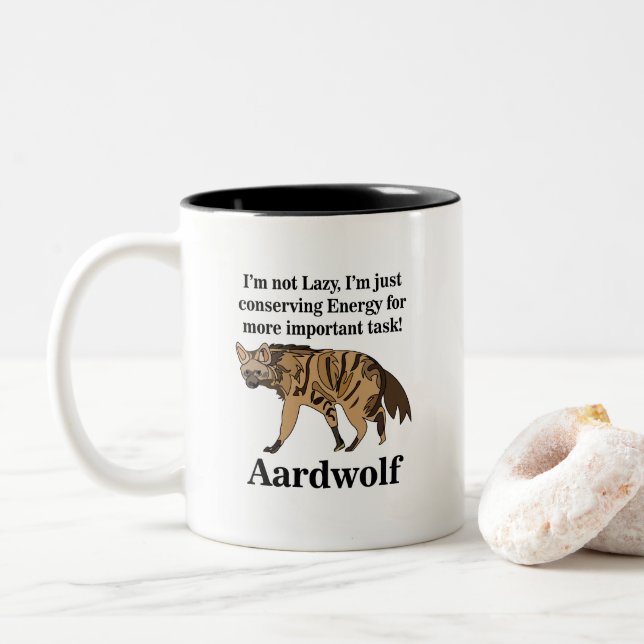 Aardwolf Hyena Animal Lover Funny Two-Tone Coffee Mug (With Donut)