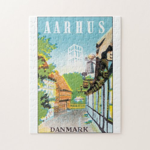 Aarhus Danmark Vintage Travel Poste Jigsaw Puzzle