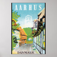Aarhus Danmark Vintage Travel Poste Poster