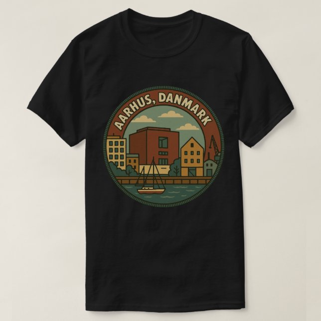 Aarhus Denmark Cityscape T-Shirt (Design Front)