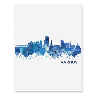 Aarhus Denmark Skyline Blue Temporary Tattoos