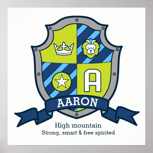 Aaron boys name meaning blue green crest poster (Front)