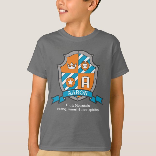 Aaron letter A boys name & meaning knights shield T-Shirt (Front)