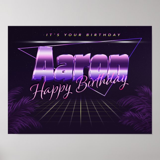 Aaron Name Vorname lila retro Poster Geburtstag (Front)