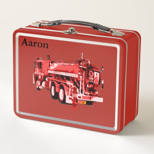 Aaron Name With Fire Engine Metal Lunch Box