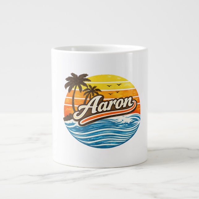 Aaron Retro Sunset Name Design Giant Coffee Mug (Front)