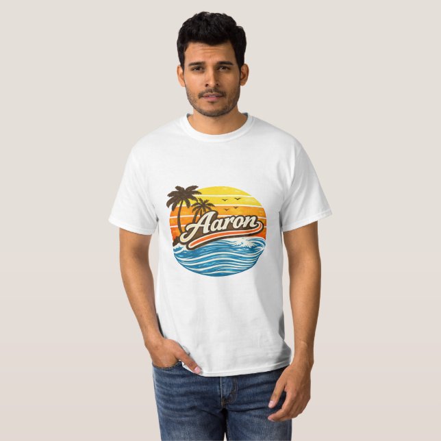 Aaron Retro Sunset Name Design T-Shirt (Front Full)
