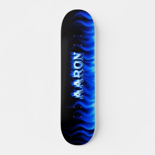 Aaron skateboard blue fire and flames design