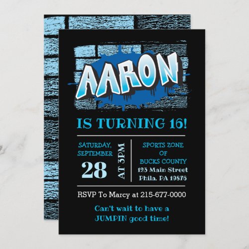 Aaron Your Graffiti Name Brick Wall Birthday Party Invitation