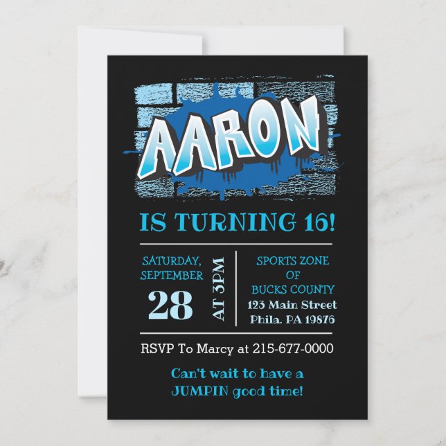 Aaron Your Graffiti Name Brick Wall Birthday Party Invitation (Front)