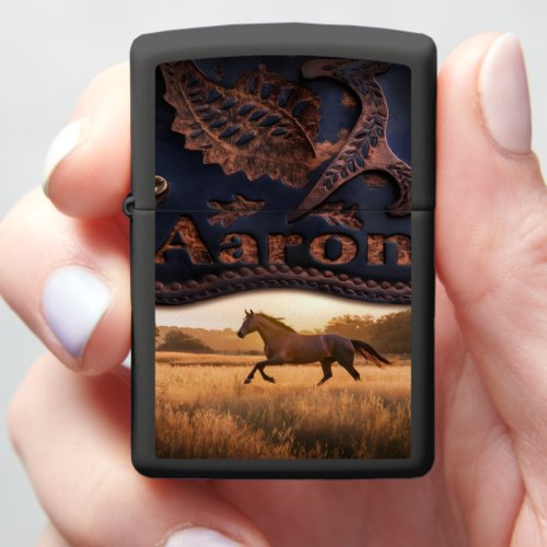 Aarons Leather Horse Artwork Zippo Lighter